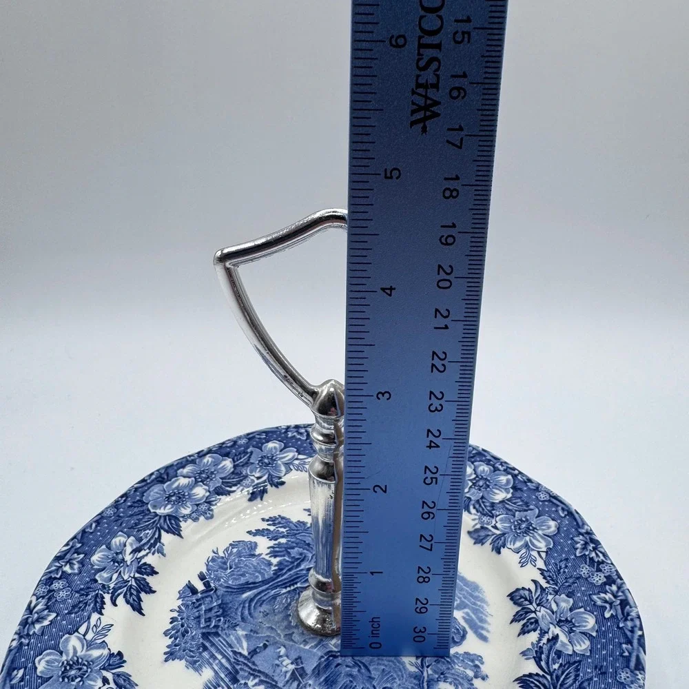 Enoch Wedgwood Woodland Blue White Transferware Tidbit Tray Serving Stand 6.75in